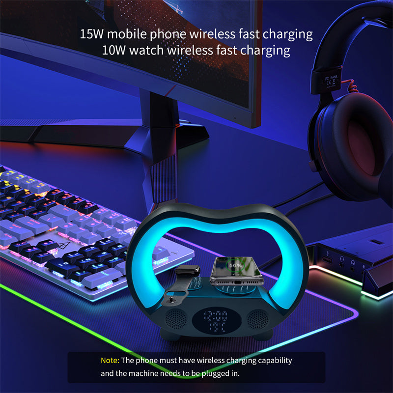 New 6 In 1 Remote Control Bluetooth Ambience LED Table Lamp Multi-function Wireless Charger Night Light Speaker