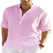 Men's Casual Cotton Linen Solid Color Long Sleeve Shirt