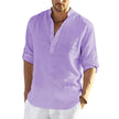 Men's Casual Cotton Linen Solid Color Long Sleeve Shirt