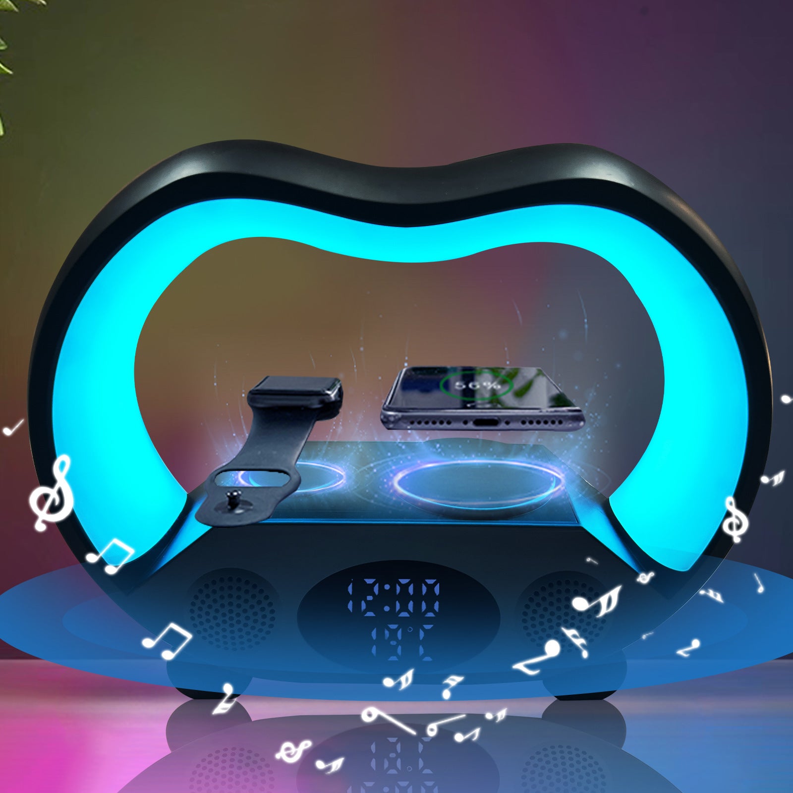 New 6 In 1 Remote Control Bluetooth Ambience LED Table Lamp Multi-function Wireless Charger Night Light Speaker