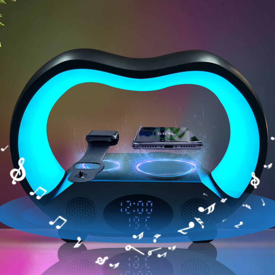 New 6 In 1 Remote Control Bluetooth Ambience LED Table Lamp Multi-function Wireless Charger Night Light Speaker