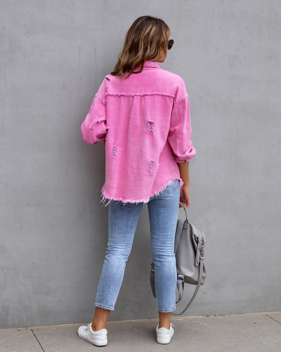 Fashion Ripped Shirt Jacket Female Autumn And Spring Casual Tops