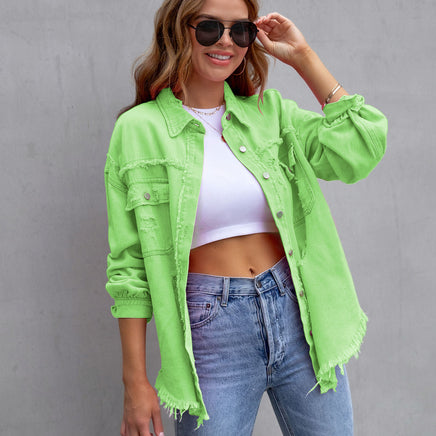 Fashion Ripped Shirt Jacket Female Autumn And Spring Casual Tops