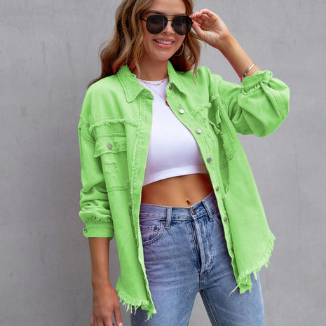Fashion Ripped Shirt Jacket Female Autumn And Spring Casual Tops