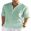 Men's Casual Cotton Linen Solid Color Long Sleeve Shirt
