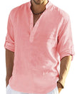 Men's Casual Cotton Linen Solid Color Long Sleeve Shirt