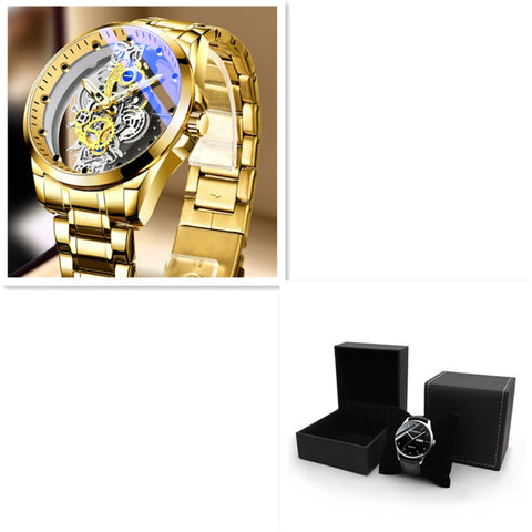 Skeleton Automatic Quartz Watch Gold Man Watch