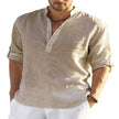 Men's Casual Cotton Linen Solid Color Long Sleeve Shirt