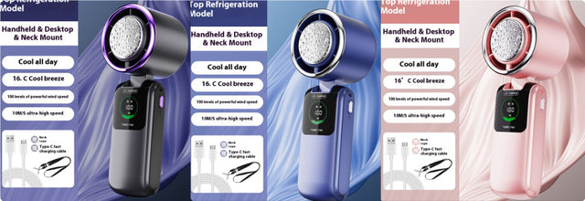 New Ice Pack High-Speed Handheld Eletirc Fan Speed Adjustable Folding Mini Fan Portable Outdoor Hanging Neck Small Fan