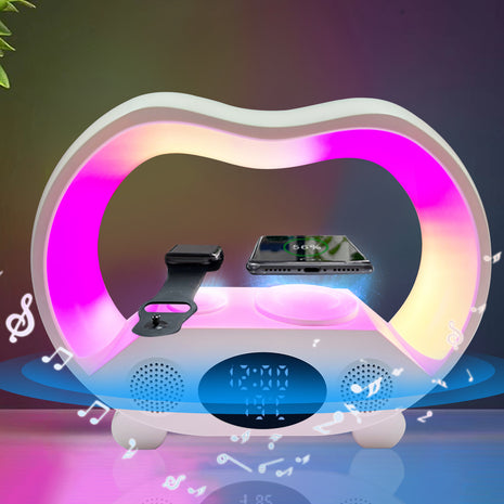 New 6 In 1 Remote Control Bluetooth Ambience LED Table Lamp Multi-function Wireless Charger Night Light Speaker