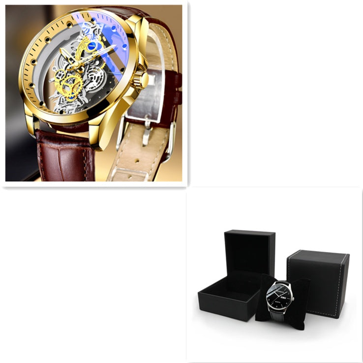 Skeleton Automatic Quartz Watch Gold Man Watch