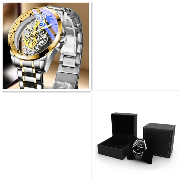 Skeleton Automatic Quartz Watch Gold Man Watch