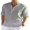 Men's Casual Cotton Linen Solid Color Long Sleeve Shirt