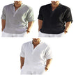 Men's Casual Cotton Linen Solid Color Long Sleeve Shirt
